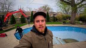 Demo the old Pool installing a new fiberglass pool [Inground pool construction]