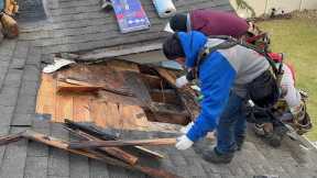 Asphalt shingles roof leak repair on valley
