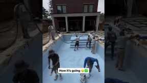 Backyard Pool Installation with Marbelite for Summer ☀️ #backyard #backyardlandscaping #landscape