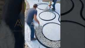 Absolutely stunning curved garden transformation with white stones & red mulch 🤯✨ #DIY #landscaping